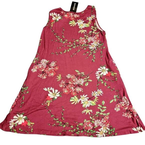 Burgundy NEW! Beach Casual Sleeveless Floral Print Tank Loose Sundress Pockets - Picture 7 of 9